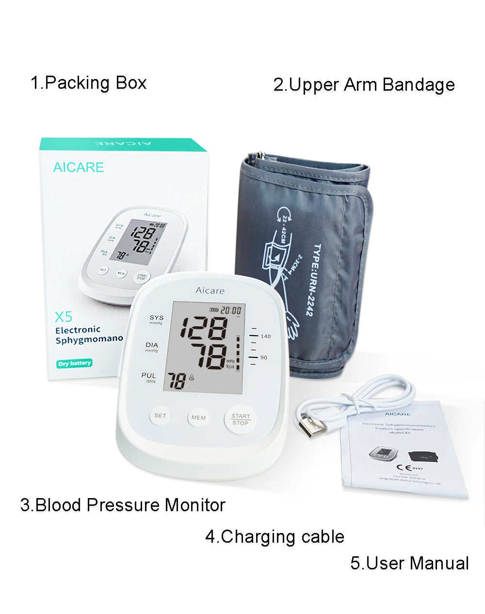 AICARE Upper Arm Automatic Blood Pressure Monitor – Digital Tonometer Sphygmomanometer with Pulse Measurement