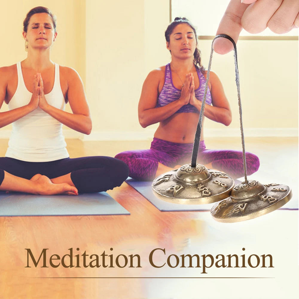 2.6in Handcrafted Tibetan Tingsha Cymbals – Meditation Bell with Eight Auspicious Symbols