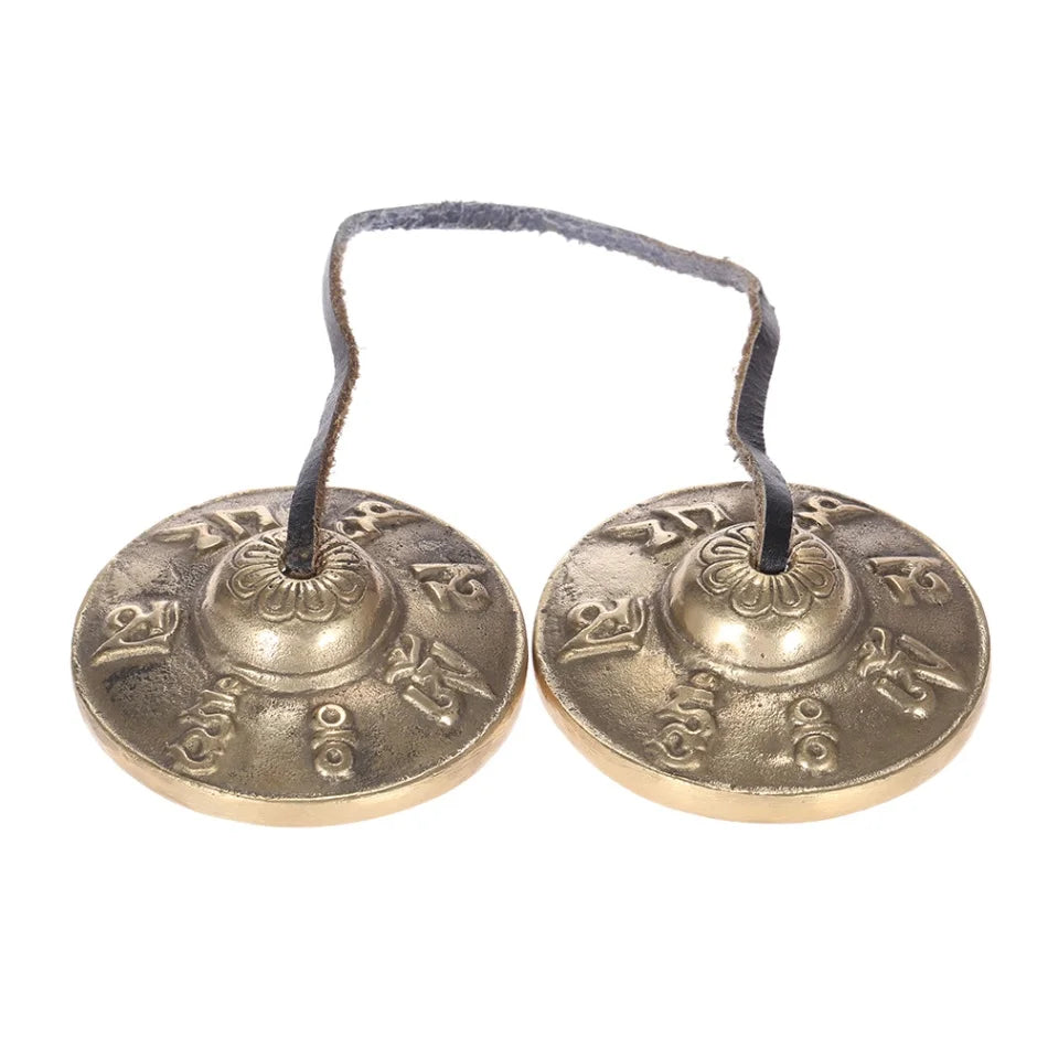 2.6in Handcrafted Tibetan Tingsha Cymbals – Meditation Bell with Eight Auspicious Symbols