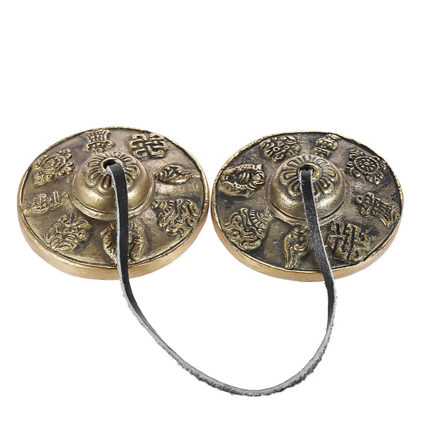 2.6in Handcrafted Tibetan Tingsha Cymbals – Meditation Bell with Eight Auspicious Symbols