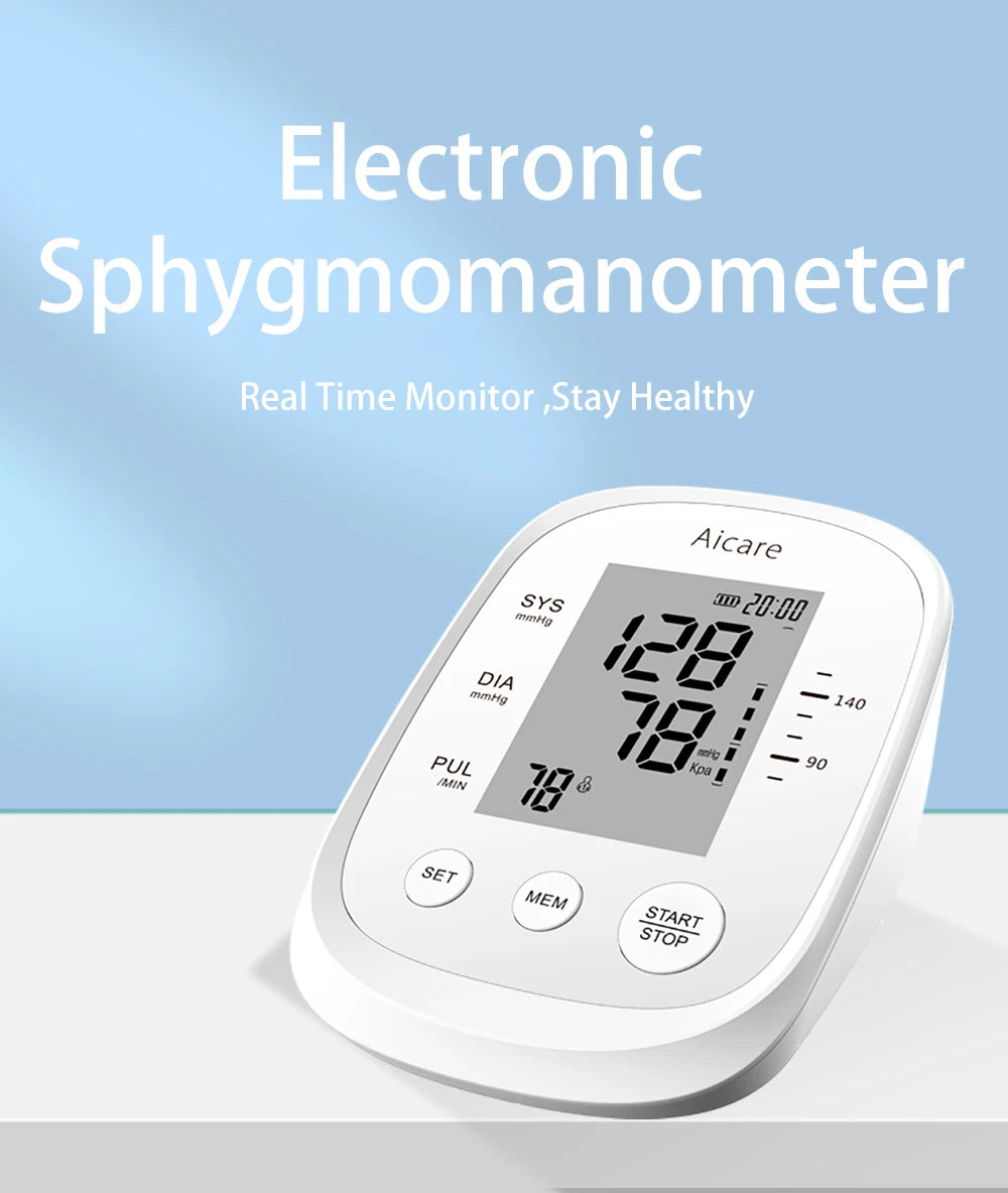 AICARE Upper Arm Automatic Blood Pressure Monitor – Digital Tonometer Sphygmomanometer with Pulse Measurement