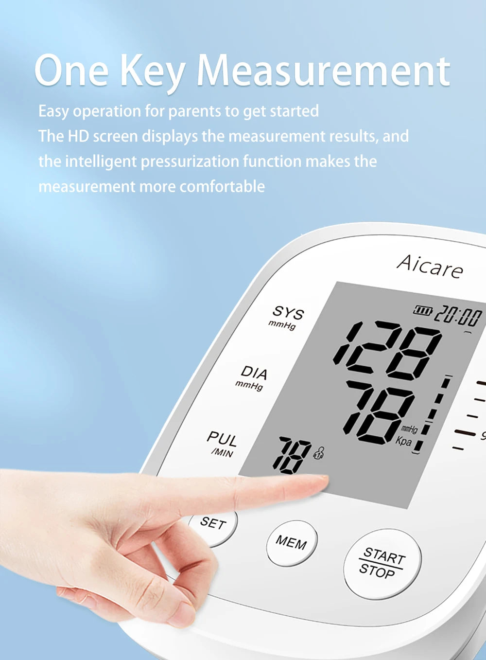 AICARE Upper Arm Automatic Blood Pressure Monitor – Digital Tonometer Sphygmomanometer with Pulse Measurement