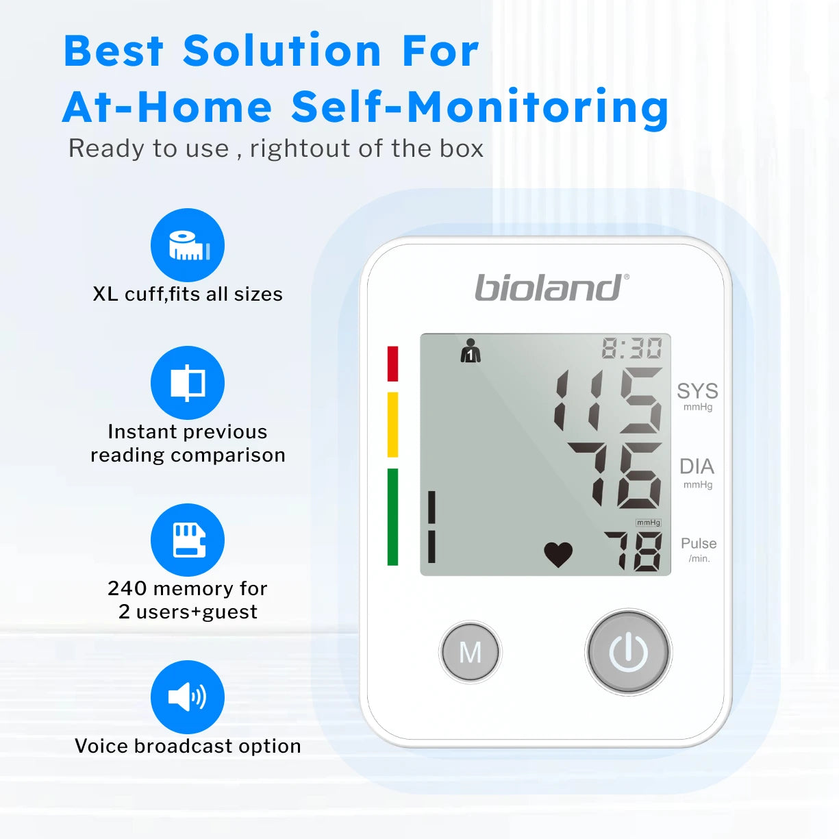 bioland 2005 Upper Arm Blood Pressure Monitor – Automatic Digital Tensiometer with Pulse & Heart Rate Monitoring