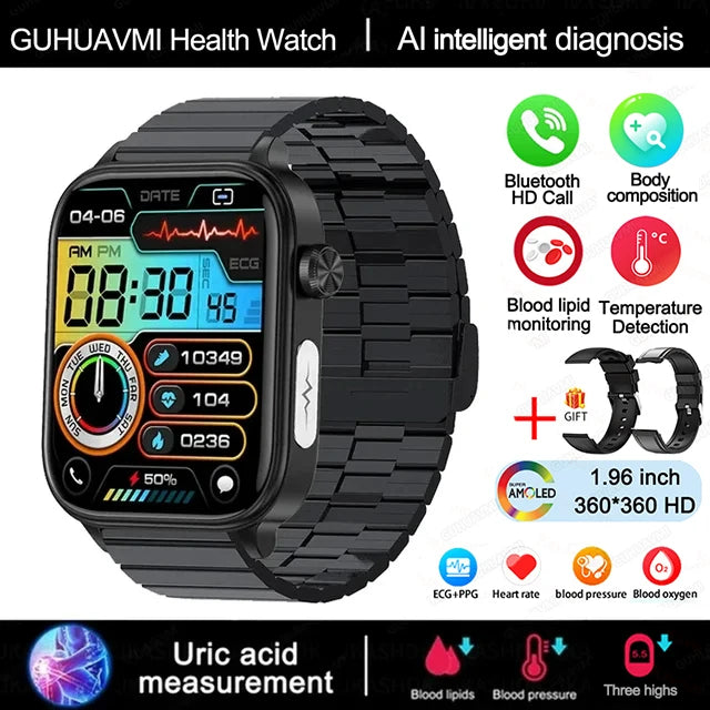 2025 ECG+PPG Smart Watch – Blood Pressure, Lipid, Uric Acid & Menstrual Health Tracker for Women