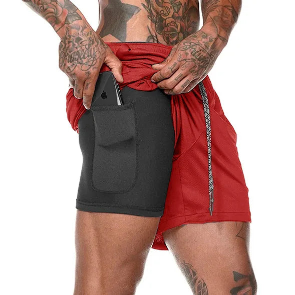 Men’s 2-in-1 Double-Layer Running Shorts – Beach, Gym & Fitness Training Pants