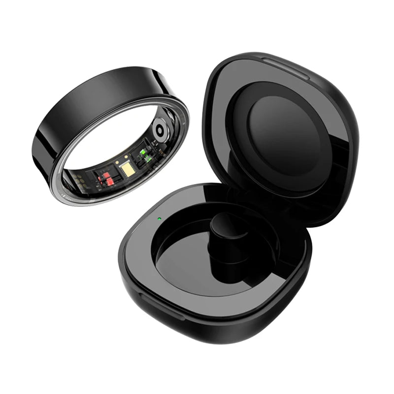R09 Smart Ring with Charging Case – Heart Rate, Blood Oxygen & Skin Temperature Monitor, 5ATM Waterproof for Android & iOS