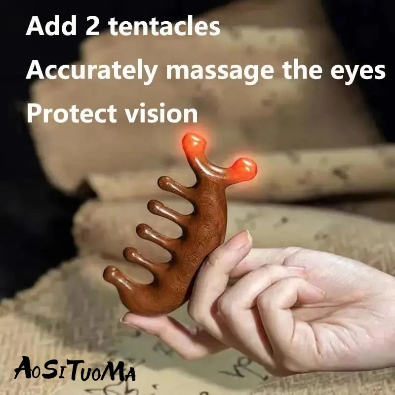 Sandalwood Meridian Massage Comb – Five-Tooth Wooden Therapy Tool