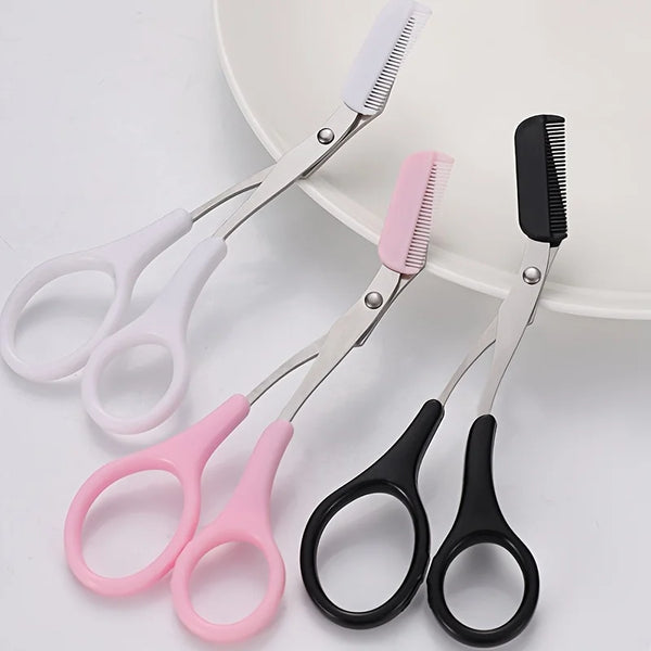 Pink Eyebrow Scissors and Comb Set – Right-Handed Beginner Grooming Tool