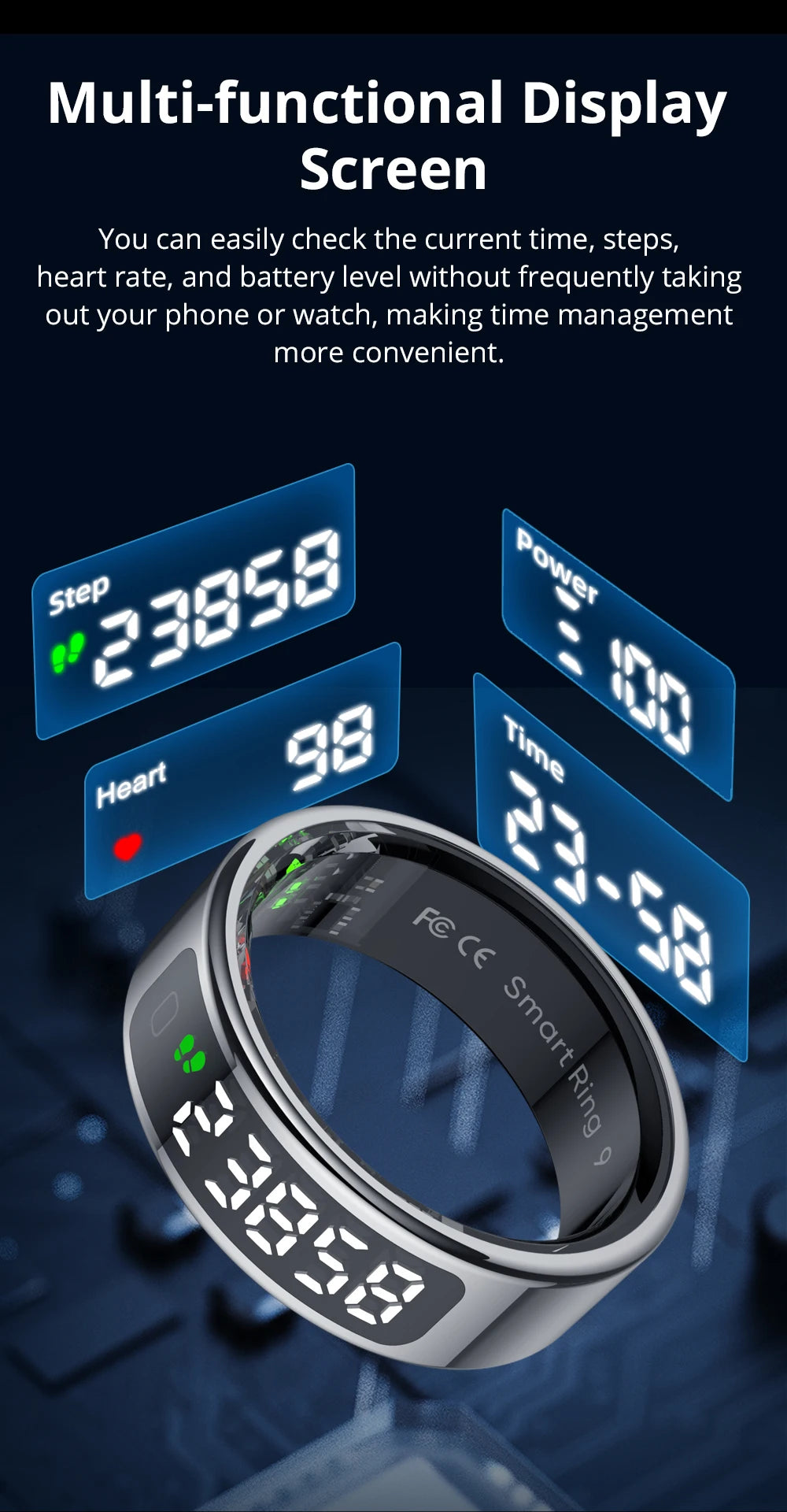2025 COLMI R12 Smart Ring – Touch Display, Wireless Charging, Health Manager, 5ATM Waterproof
