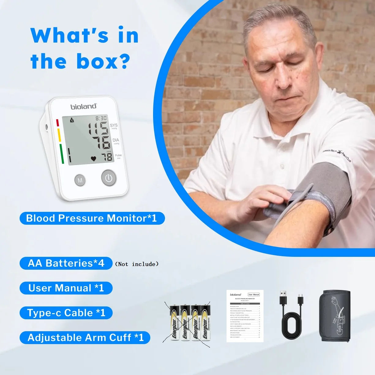 bioland 2005 Upper Arm Blood Pressure Monitor – Automatic Digital Tensiometer with Pulse & Heart Rate Monitoring
