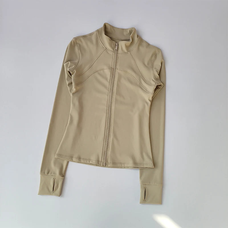 Women's High-End Yoga Running Jacket – Long Sleeve, Windproof Fitness Training Top with Standing Collar