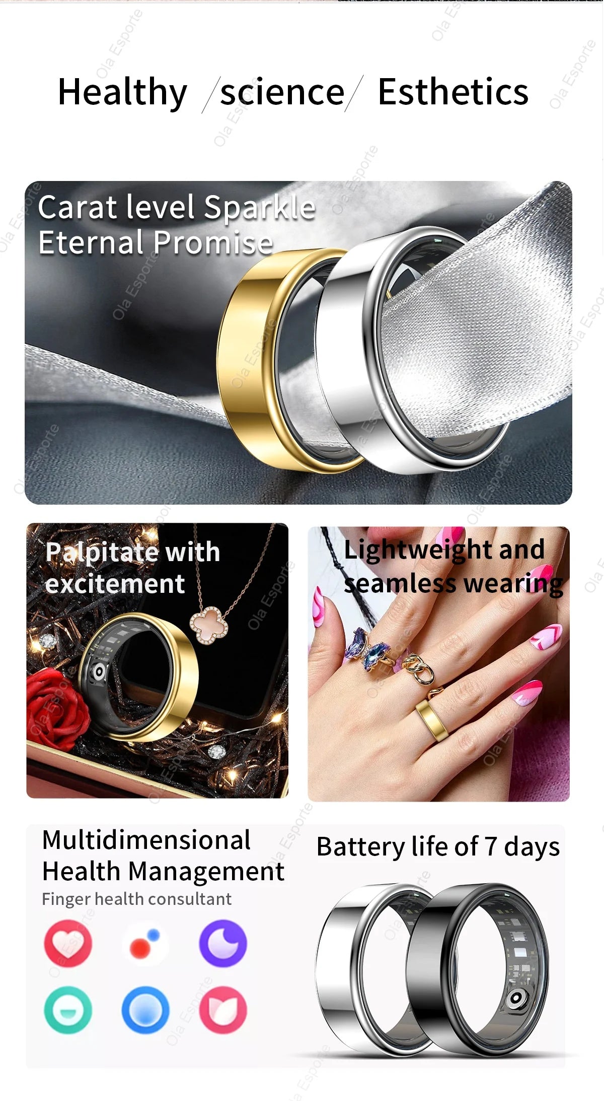 2025 New Xiaomi Smart Ring – Heart Rate & Blood Oxygen Monitor, IP68 & 5ATM Waterproof, Multi-Sport Mode