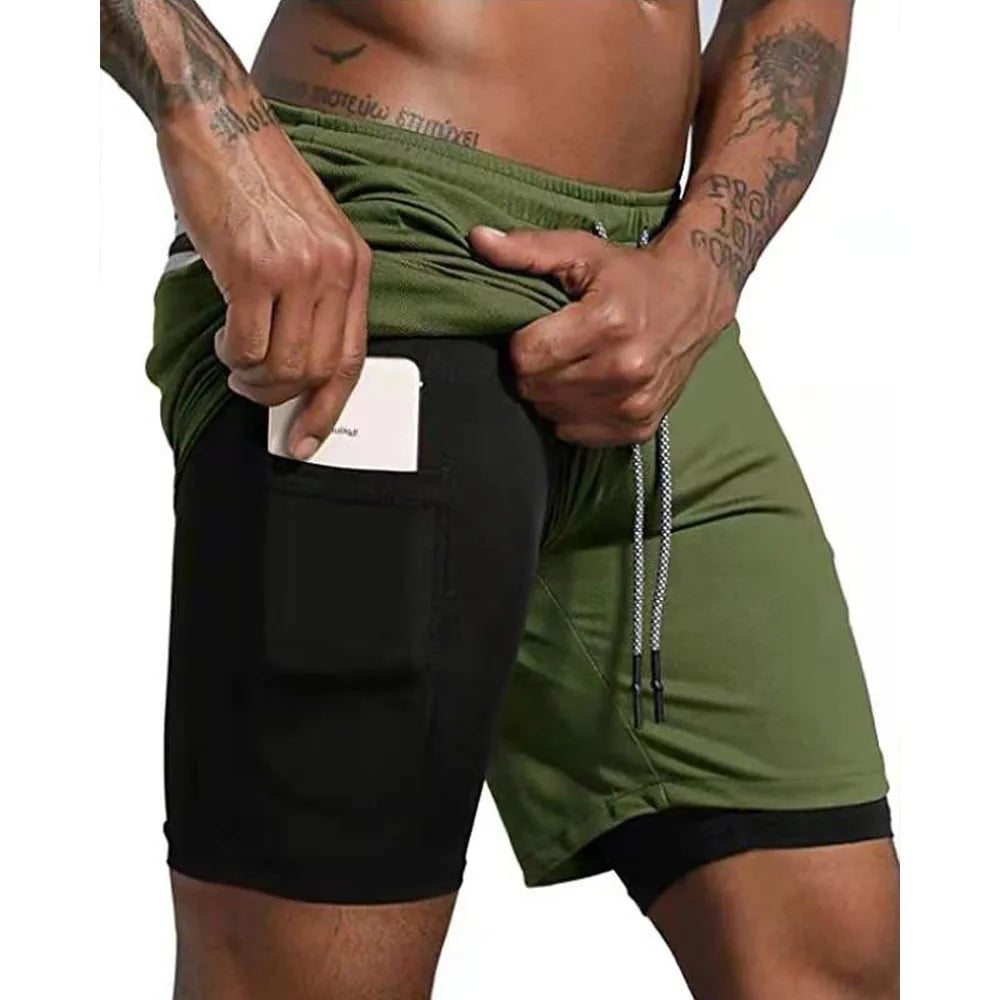 Men’s 2-in-1 Double-Layer Running Shorts – Beach, Gym & Fitness Training Pants