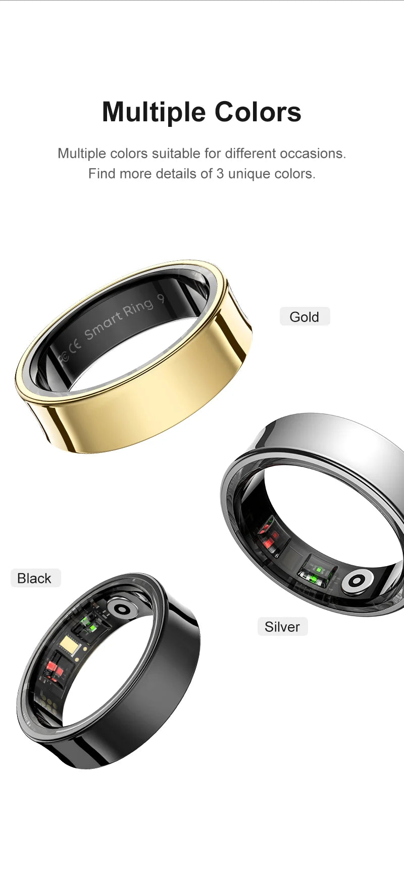 R09 Smart Ring with Charging Case – Heart Rate, Blood Oxygen & Skin Temperature Monitor, 5ATM Waterproof for Android & iOS