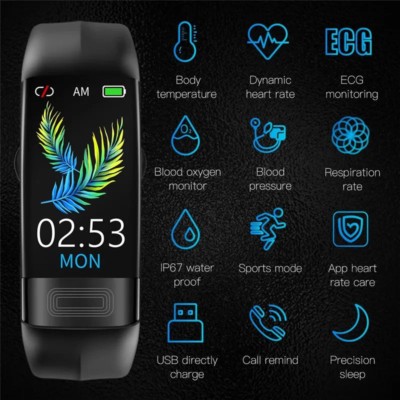 ECG+PPG Smart Fitness Tracker – Waterproof Health Smartband with Blood Pressure & Calorie Monitoring