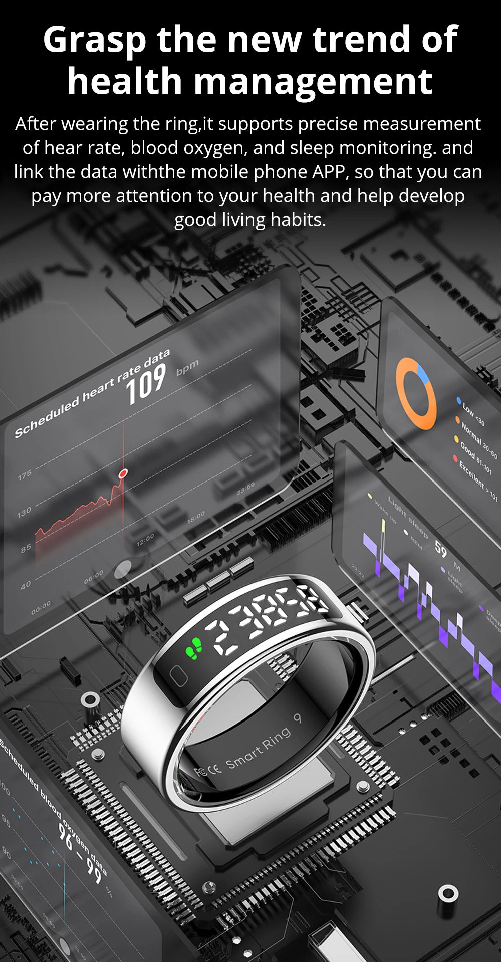 2025 COLMI R12 Smart Ring – Touch Display, Wireless Charging, Health Manager, 5ATM Waterproof