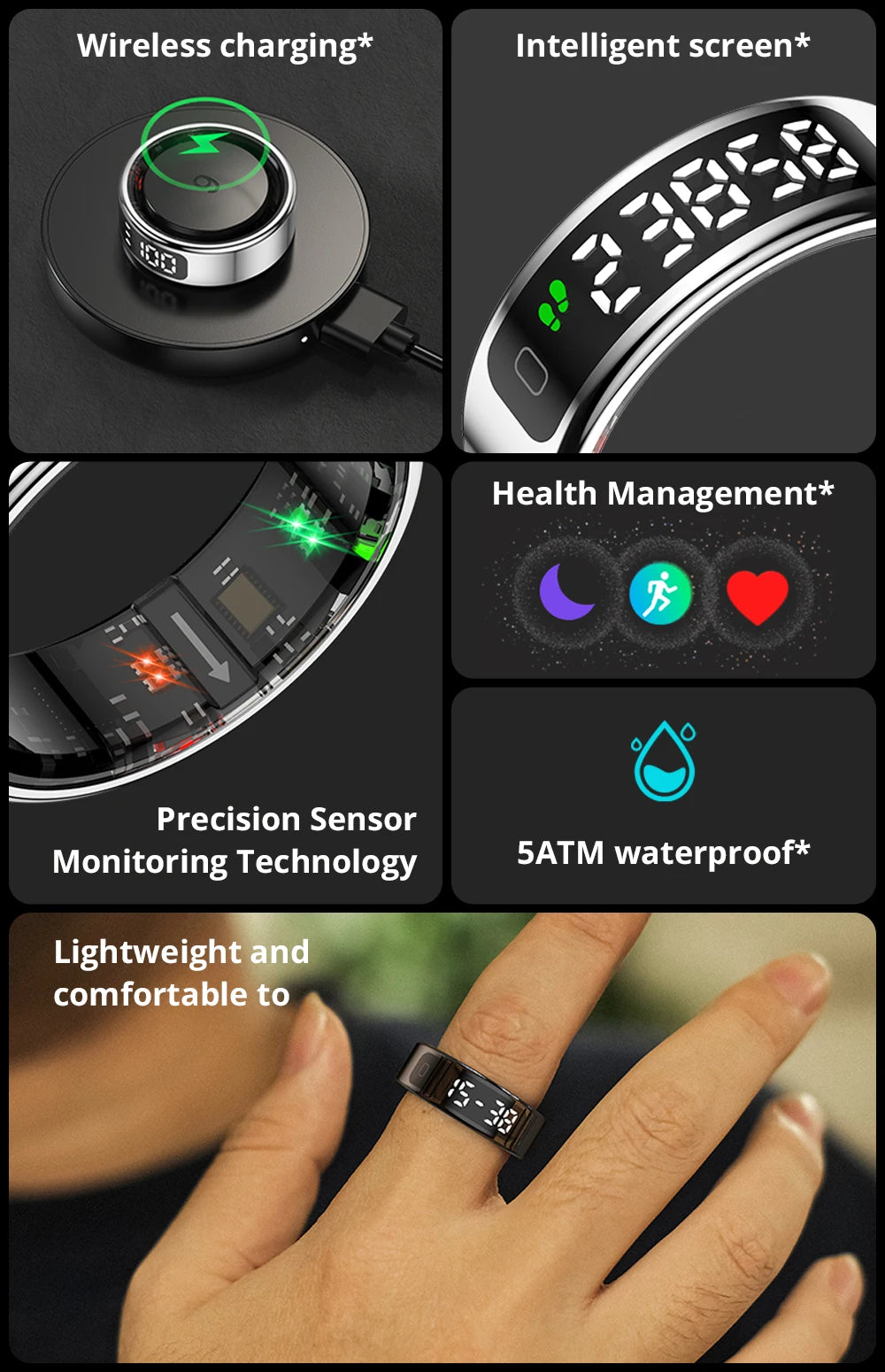 2025 COLMI R12 Smart Ring – Touch Display, Wireless Charging, Health Manager, 5ATM Waterproof