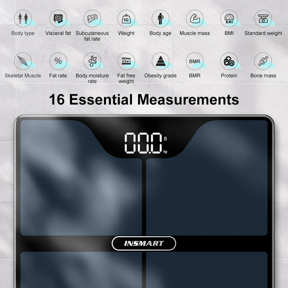 INSMART Digital Body Weight & Fat Scale – Professional Bioimpedance Smart Scale up to 180kg for Adults