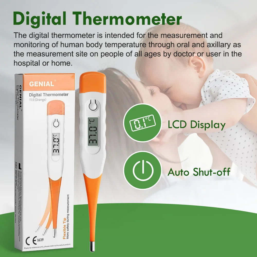 Baby Clinical Digital Thermometer – LCD Display, Flexible Tip, 60-Second Accurate Reading for Rectal, Oral & Underarm Use