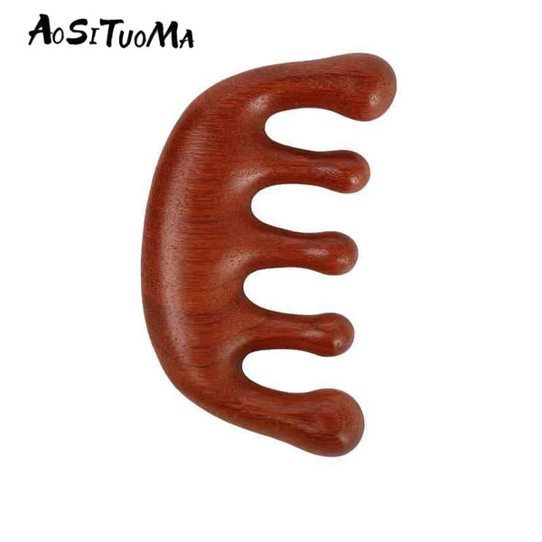 Sandalwood Meridian Massage Comb – Five-Tooth Wooden Therapy Tool