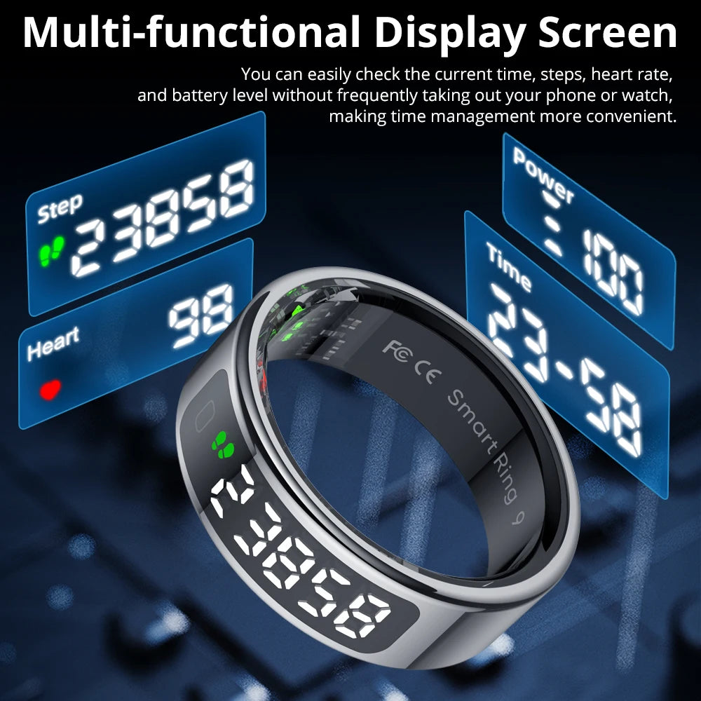 2025 COLMI R12 Smart Ring – Touch Display, Wireless Charging, Health Manager, 5ATM Waterproof