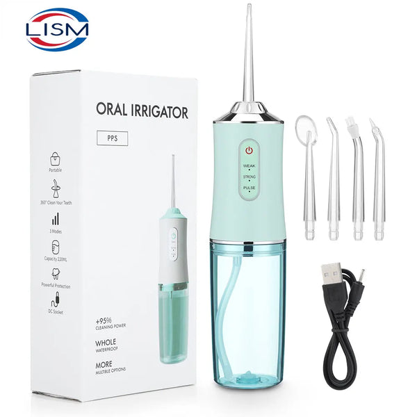 Portable USB Rechargeable Oral Irrigator – 4 Jet Tips, 220ml Water Flosser with 3 Modes