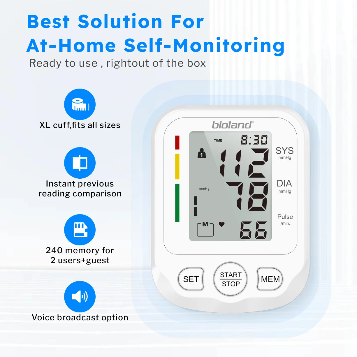 bioland 2005 Upper Arm Blood Pressure Monitor – Automatic Digital Tensiometer with Pulse & Heart Rate Monitoring