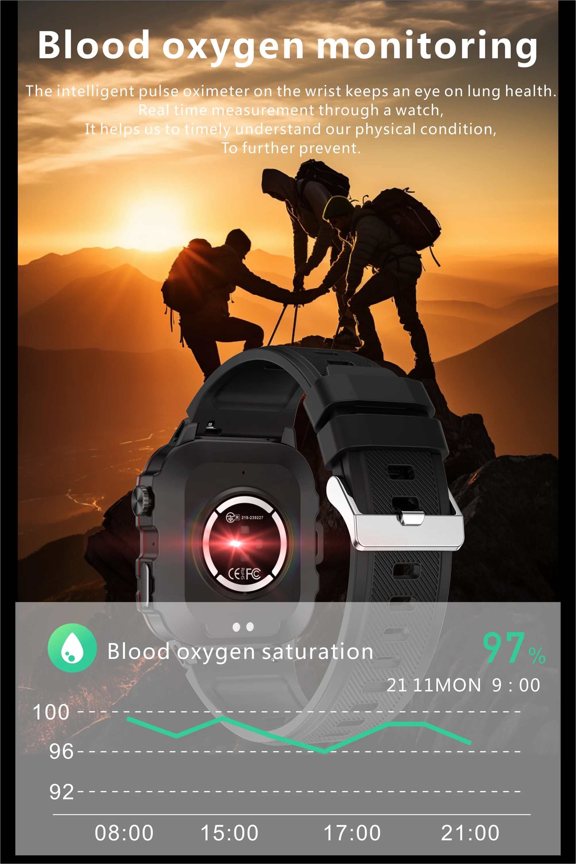 Unisex Smart Bracelet for Android & iOS – Heart Rate, Blood Oxygen Monitor, Waterproof Sport Smartwatch with Gift