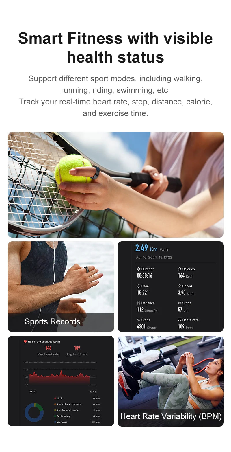 R09 Smart Ring with Charging Case – Heart Rate, Blood Oxygen & Skin Temperature Monitor, 5ATM Waterproof for Android & iOS
