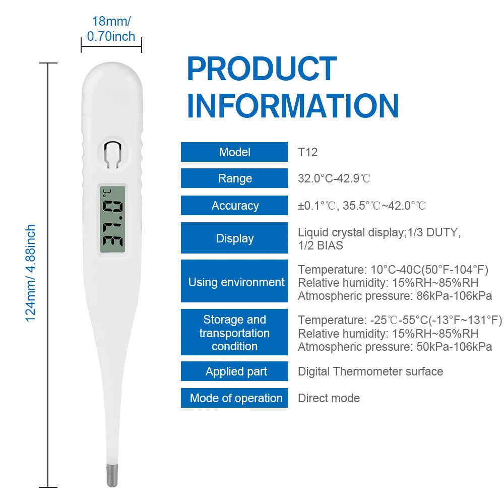 Digital Oral Thermometer for Adults – Fast 30-Second Fever & Basal Temperature Reading