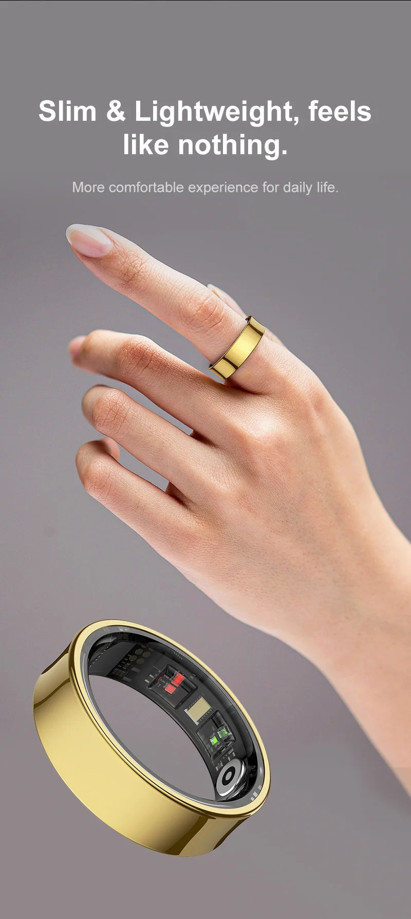 R09 Smart Ring with Charging Case – Heart Rate, Blood Oxygen & Skin Temperature Monitor, 5ATM Waterproof for Android & iOS