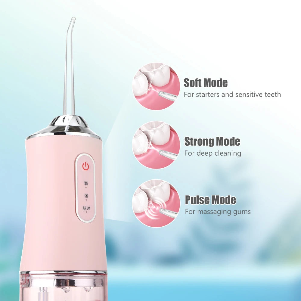Portable USB Rechargeable Oral Irrigator – 4 Jet Tips, 220ml Water Flosser with 3 Modes