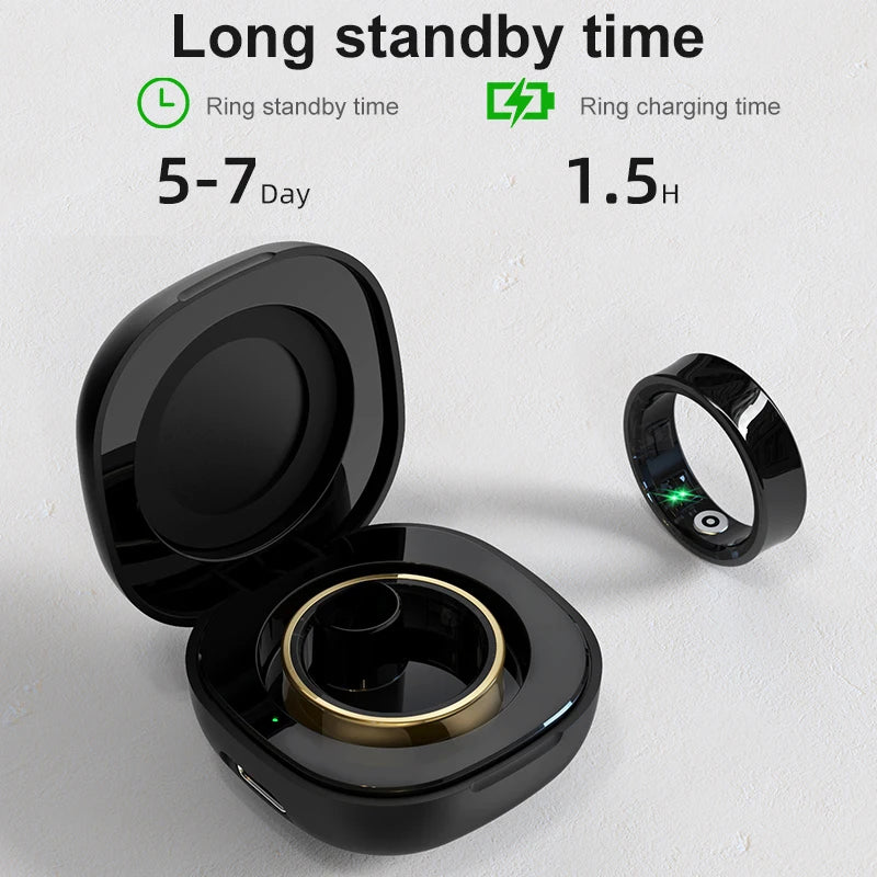R09 Smart Ring with Charging Case – Heart Rate, Blood Oxygen & Skin Temperature Monitor, 5ATM Waterproof for Android & iOS