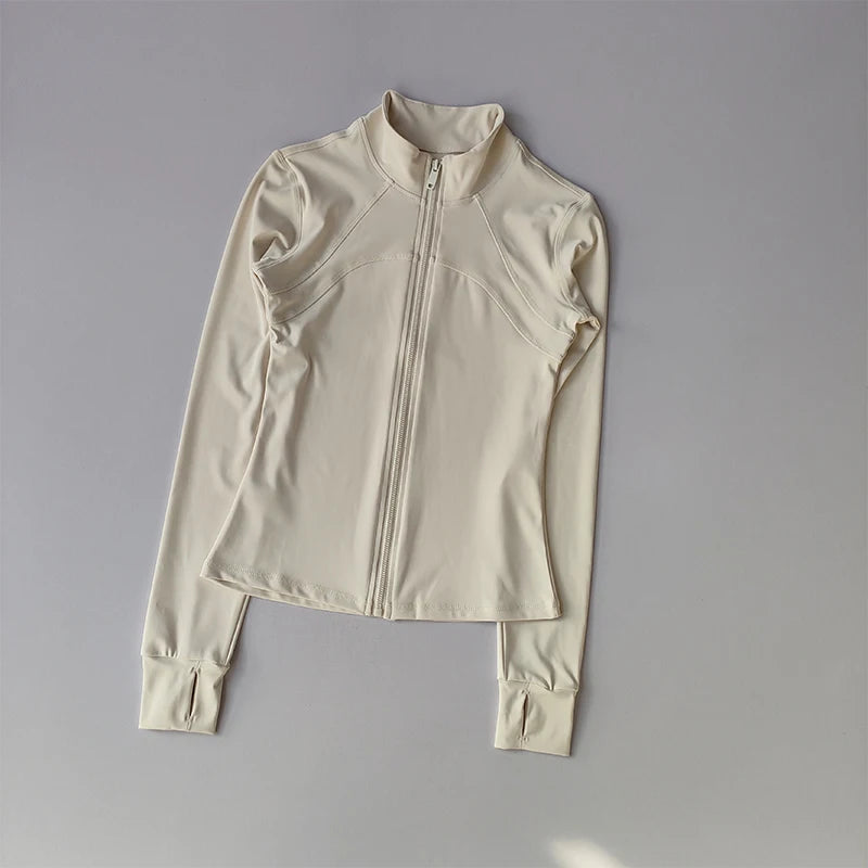 Women's High-End Yoga Running Jacket – Long Sleeve, Windproof Fitness Training Top with Standing Collar