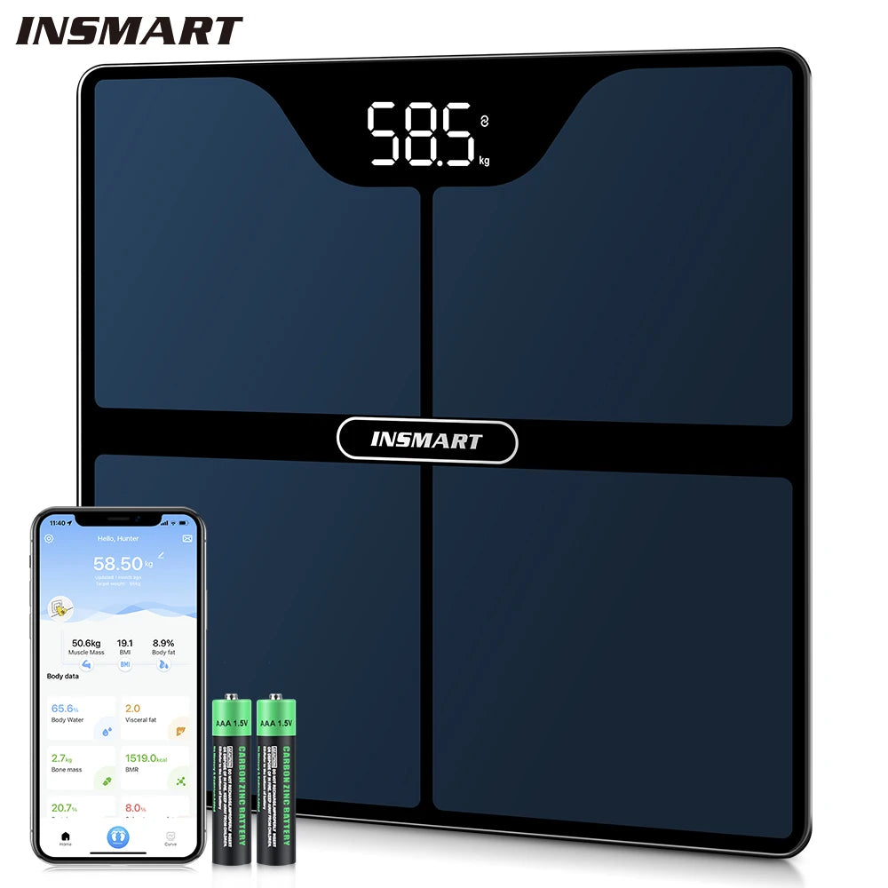 INSMART Digital Body Weight & Fat Scale – Professional Bioimpedance Smart Scale up to 180kg for Adults