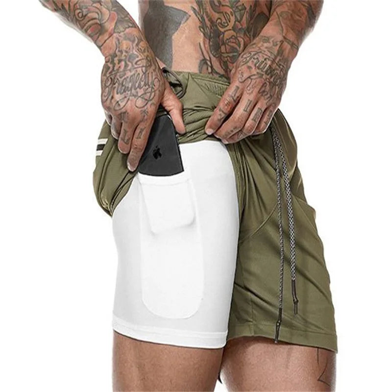 Men’s 2-in-1 Double-Layer Running Shorts – Beach, Gym & Fitness Training Pants