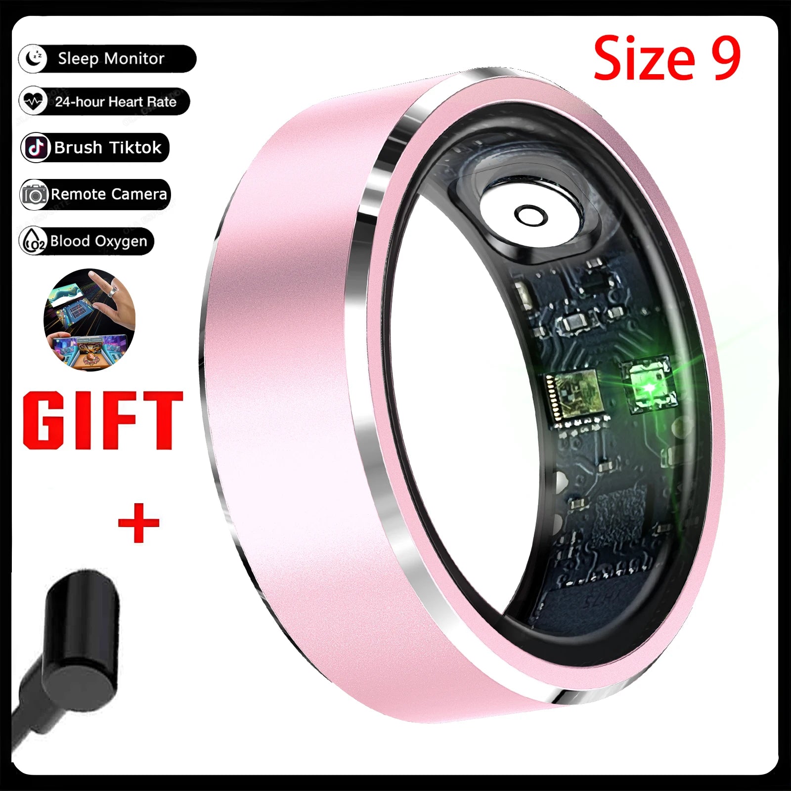 Smart Fitness Ring – 5ATM Waterproof with Gesture Control, Heart Rate, Blood Pressure & Sleep Monitoring