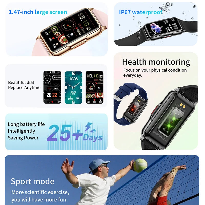 Unisex Smart Bracelet for Android & iOS – Heart Rate, Blood Oxygen Monitor, Waterproof Sport Smartwatch with Gift