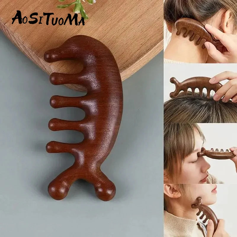 Sandalwood Meridian Massage Comb – Five-Tooth Wooden Therapy Tool