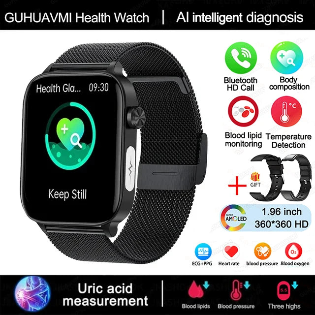 2025 ECG+PPG Smart Watch – Blood Pressure, Lipid, Uric Acid & Menstrual Health Tracker for Women