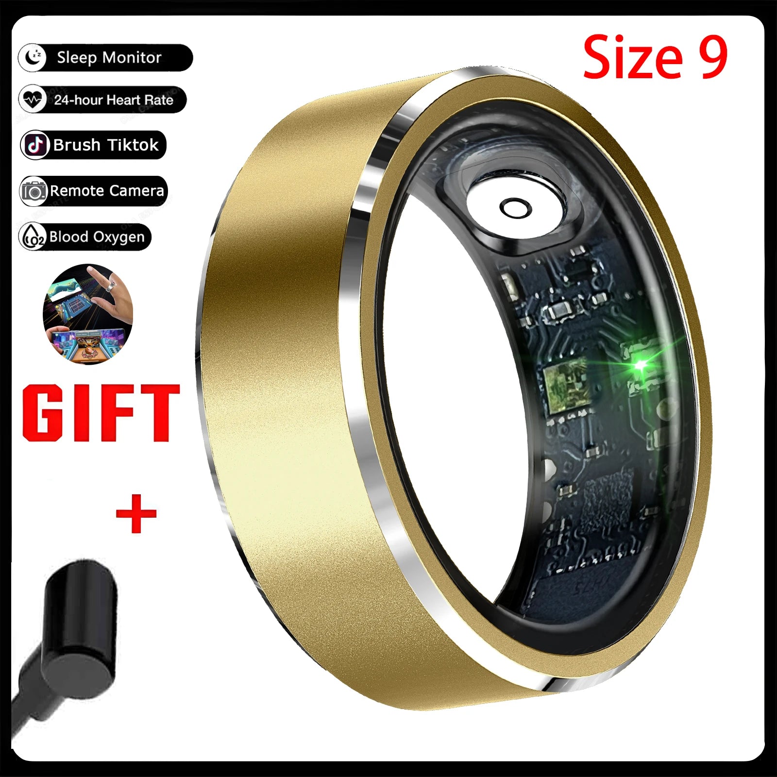 Smart Fitness Ring – 5ATM Waterproof with Gesture Control, Heart Rate, Blood Pressure & Sleep Monitoring