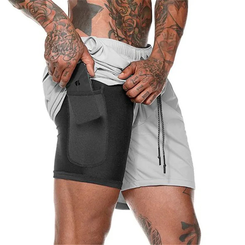 Men’s 2-in-1 Double-Layer Running Shorts – Beach, Gym & Fitness Training Pants