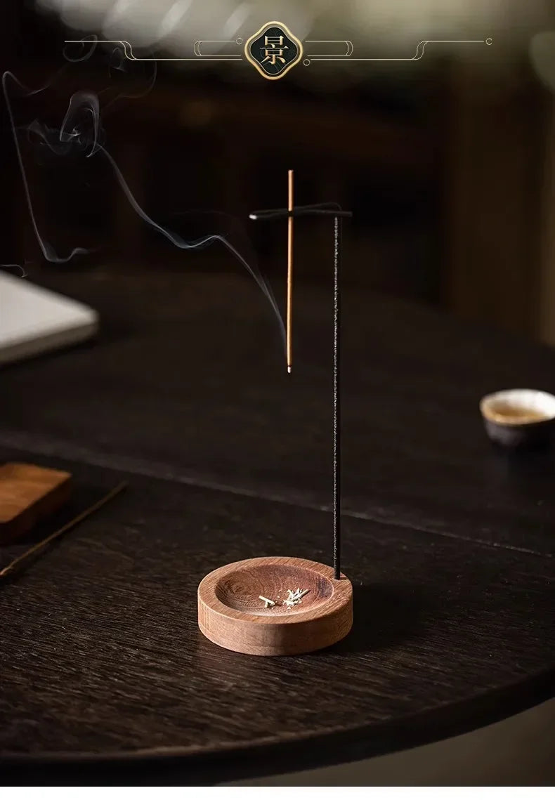 Creative Upside Down Wooden Incense Burner – Round Incense Stick Holder & Tray for Home or Yoga Décor