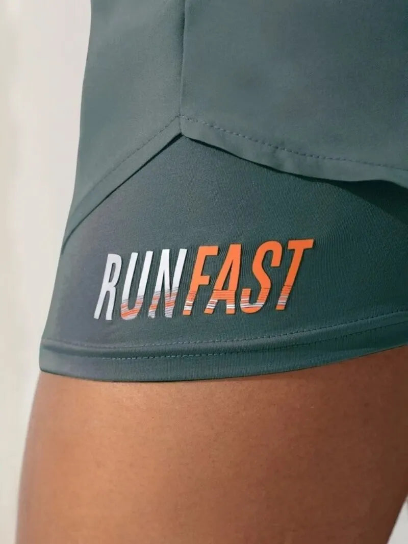 Women’s High-Rise Yoga Running Shorts – Elastic Waist Fake Two-Piece Fitness Pants