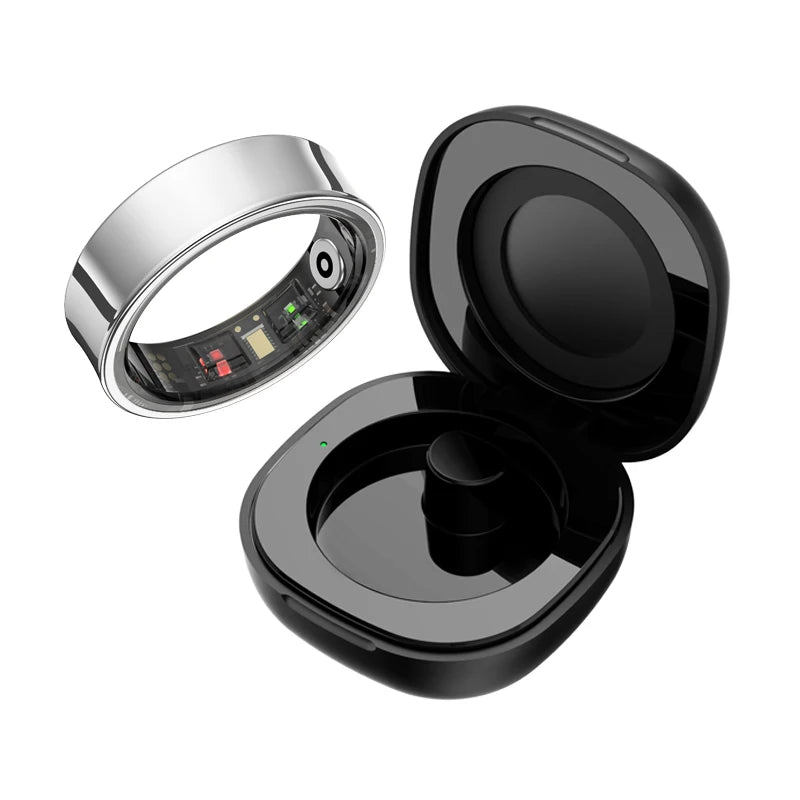 R09 Smart Ring with Charging Case – Heart Rate, Blood Oxygen & Skin Temperature Monitor, 5ATM Waterproof for Android & iOS