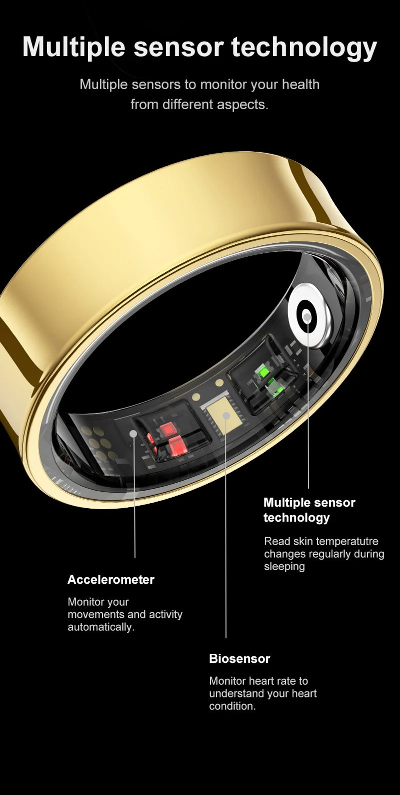 R09 Smart Ring with Charging Case – Heart Rate, Blood Oxygen & Skin Temperature Monitor, 5ATM Waterproof for Android & iOS
