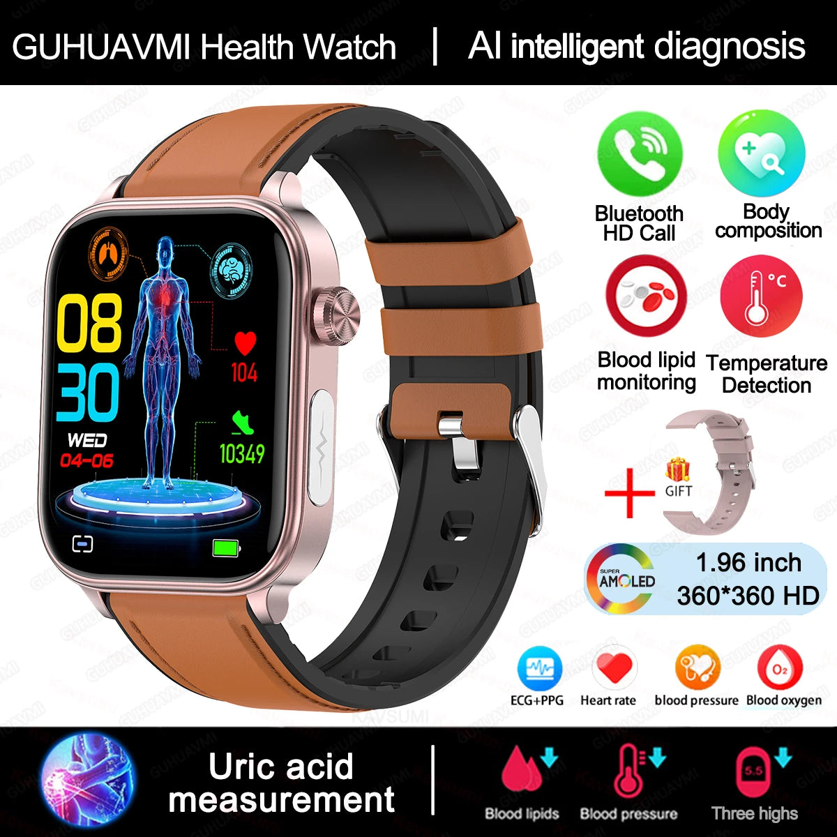 2025 ECG+PPG Smart Watch – Blood Pressure, Lipid, Uric Acid & Menstrual Health Tracker for Women