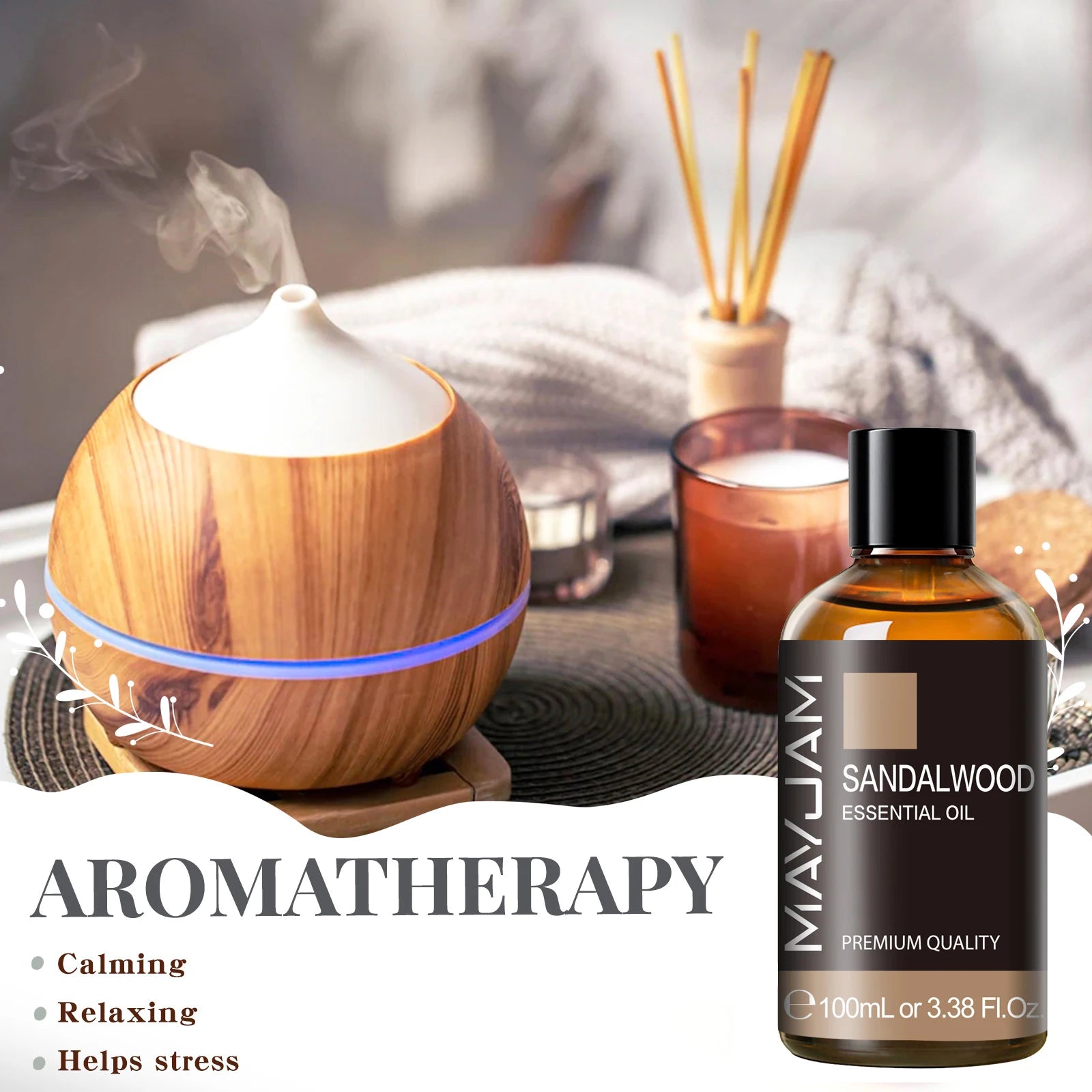 MAYJAM 100ML Essential Oil with Dropper – Sandalwood, Lavender, Eucalyptus, Vanilla
