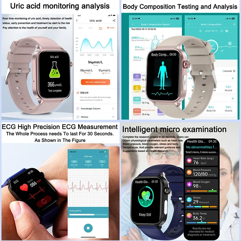 2025 ECG+PPG Smart Watch – Blood Pressure, Lipid, Uric Acid & Menstrual Health Tracker for Women
