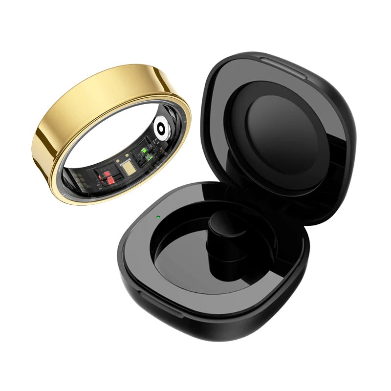 R09 Smart Ring with Charging Case – Heart Rate, Blood Oxygen & Skin Temperature Monitor, 5ATM Waterproof for Android & iOS